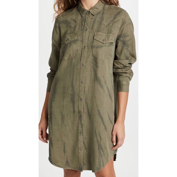 Rails Sandra Olive Green Western Long Sleeve Button Front Linen Shirt Dress XS - Picture 1 of 13